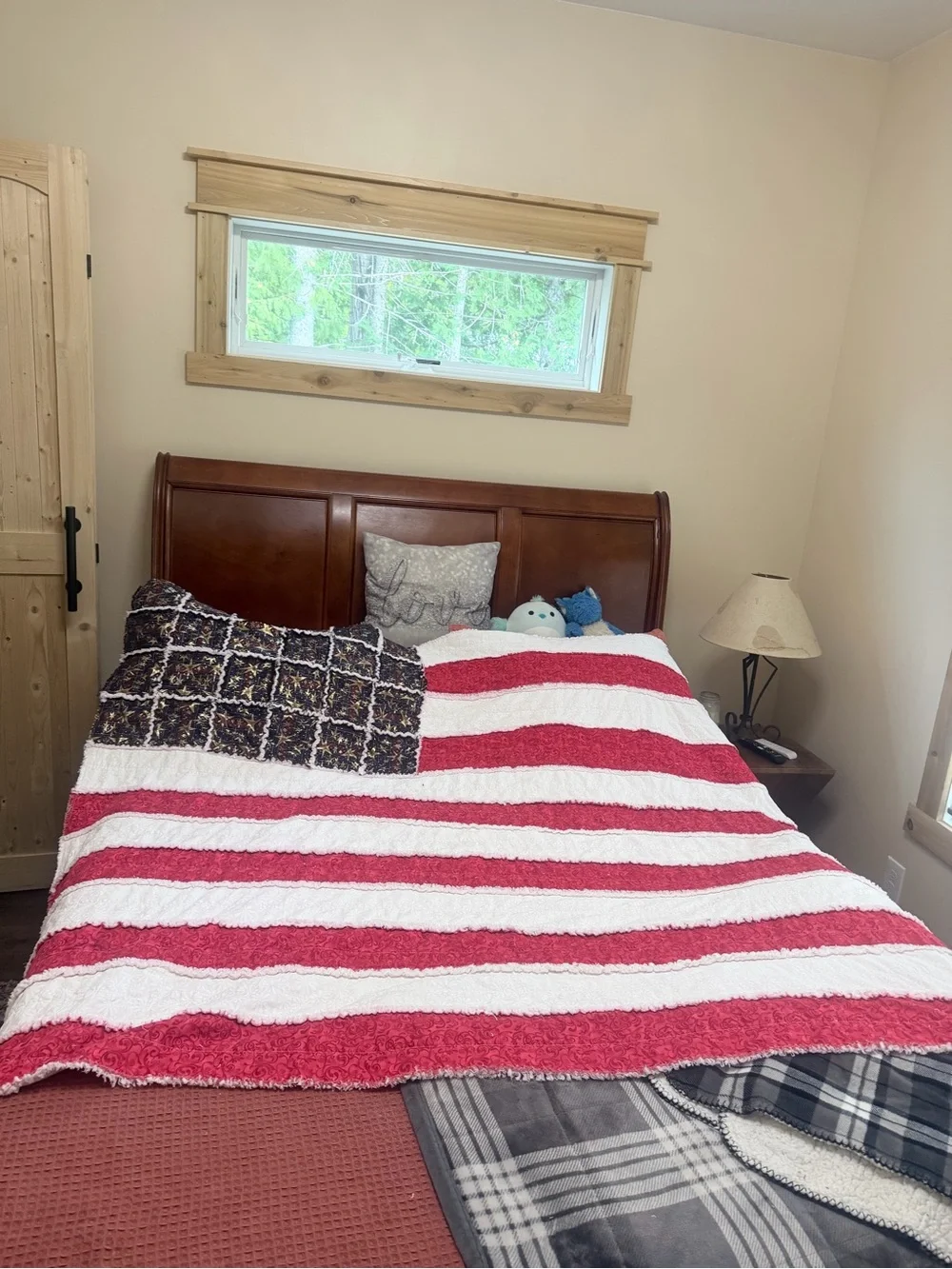 Handmade rag quilt Red, White and blue American Flag Quilted Bed Throw